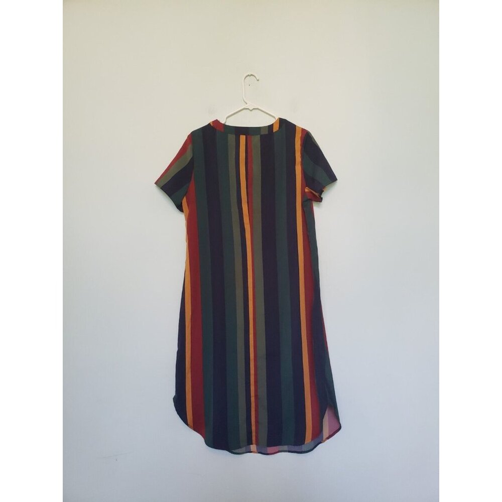 Emery Rose Womens L Shirt Dress Striped Bold V Neck Casual Spring Summer Preppy - Picture 2 of 6